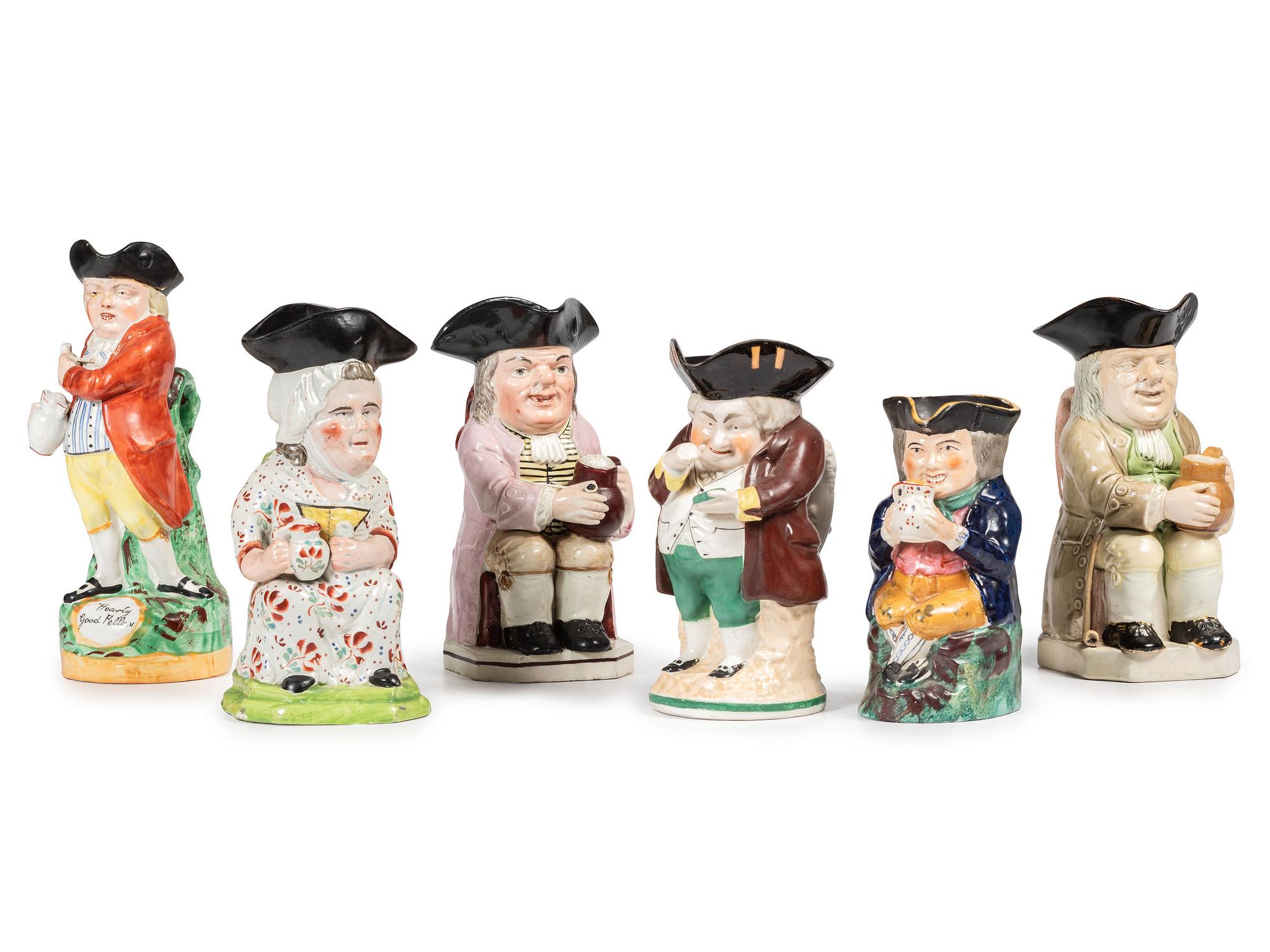 Six Staffordshire Toby Jugs