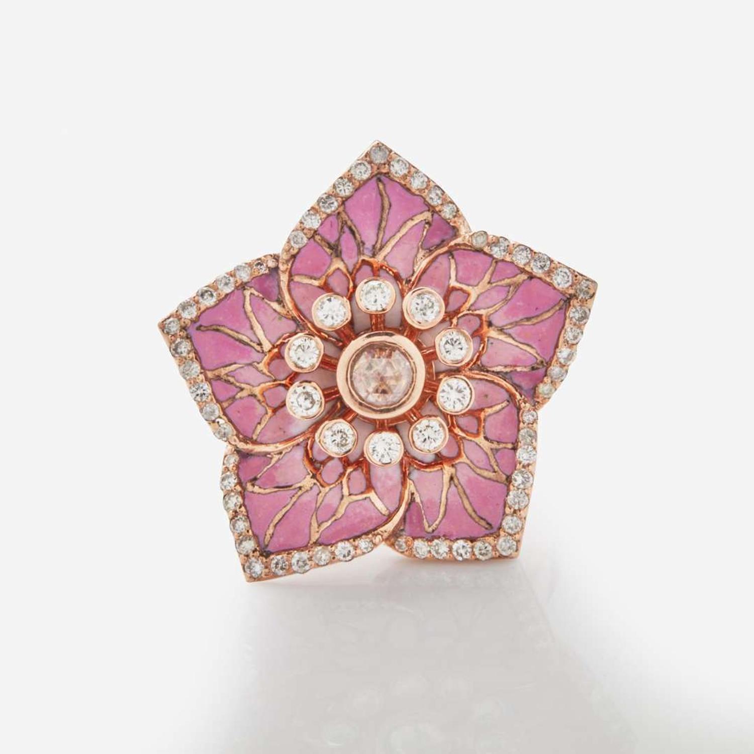 An 18K Gold, Diamond, and Enamel Ring