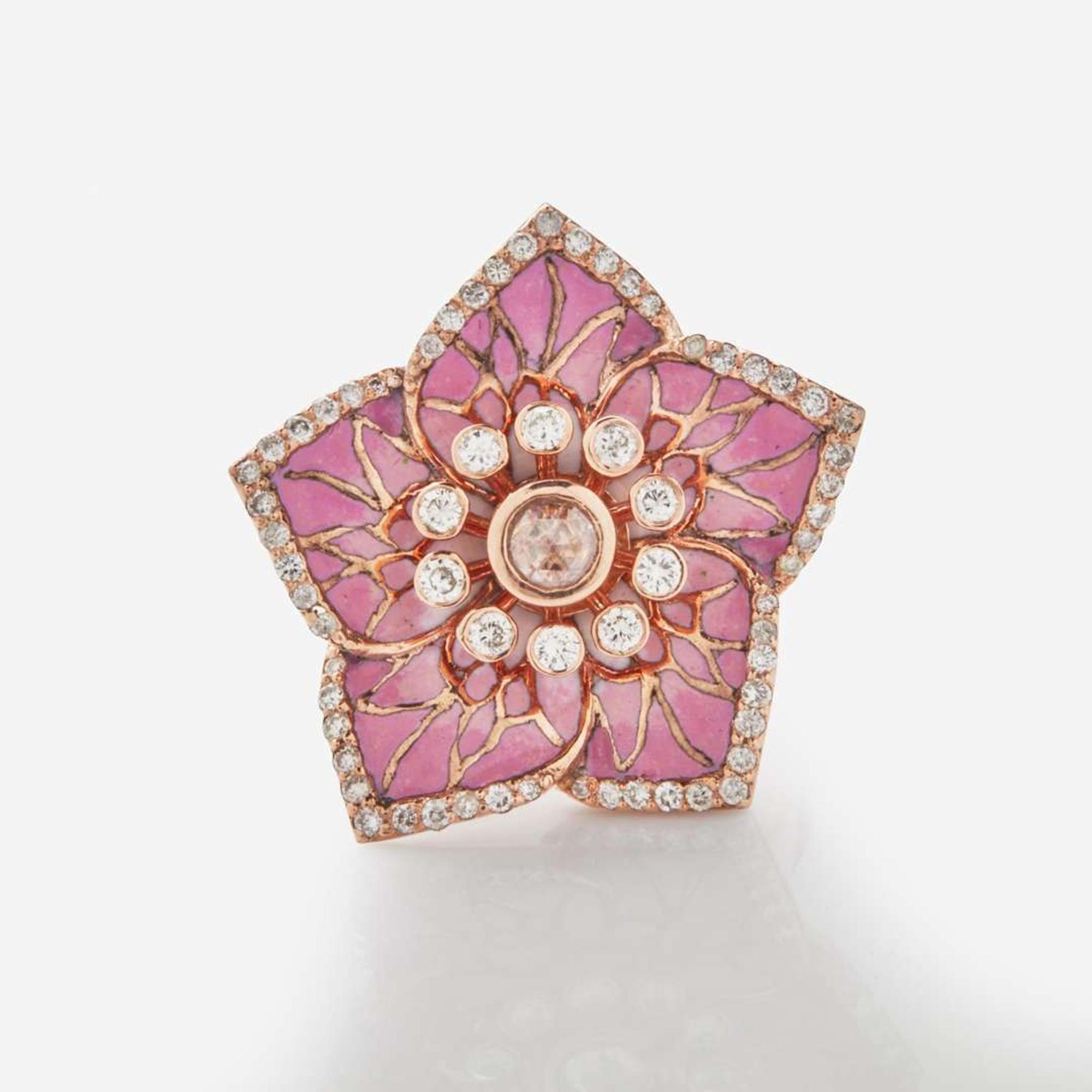 An 18K Gold, Diamond, and Enamel Ring