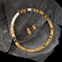 Touch of Santa Fe (Shop, 20th/21st Century) — Matching 14K Gold and Mosaic Inlay Necklace and Clip Earrings