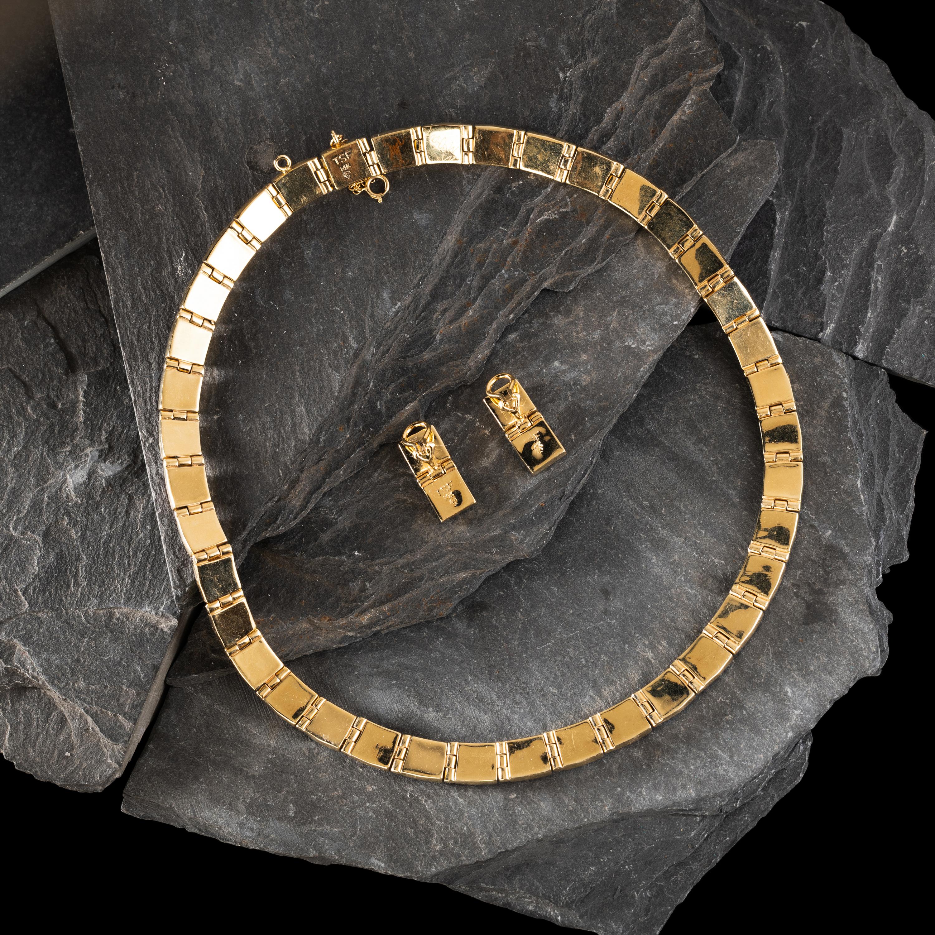 Touch of Santa Fe (Shop, 20th/21st Century) — Matching 14K Gold and Mosaic Inlay Necklace and Clip Earrings