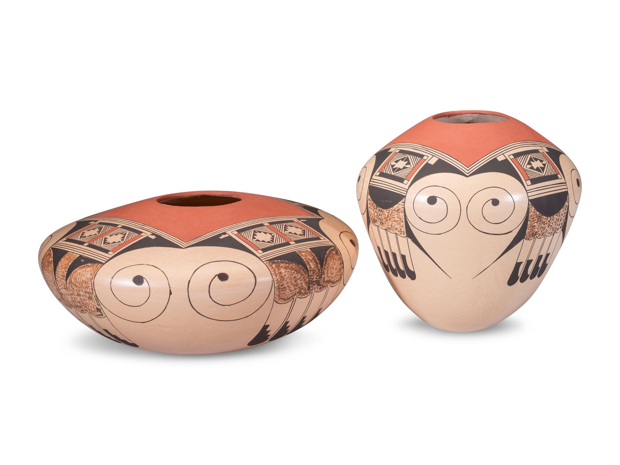 Polychrome Pottery Jars, with Eagle Tail Designs
