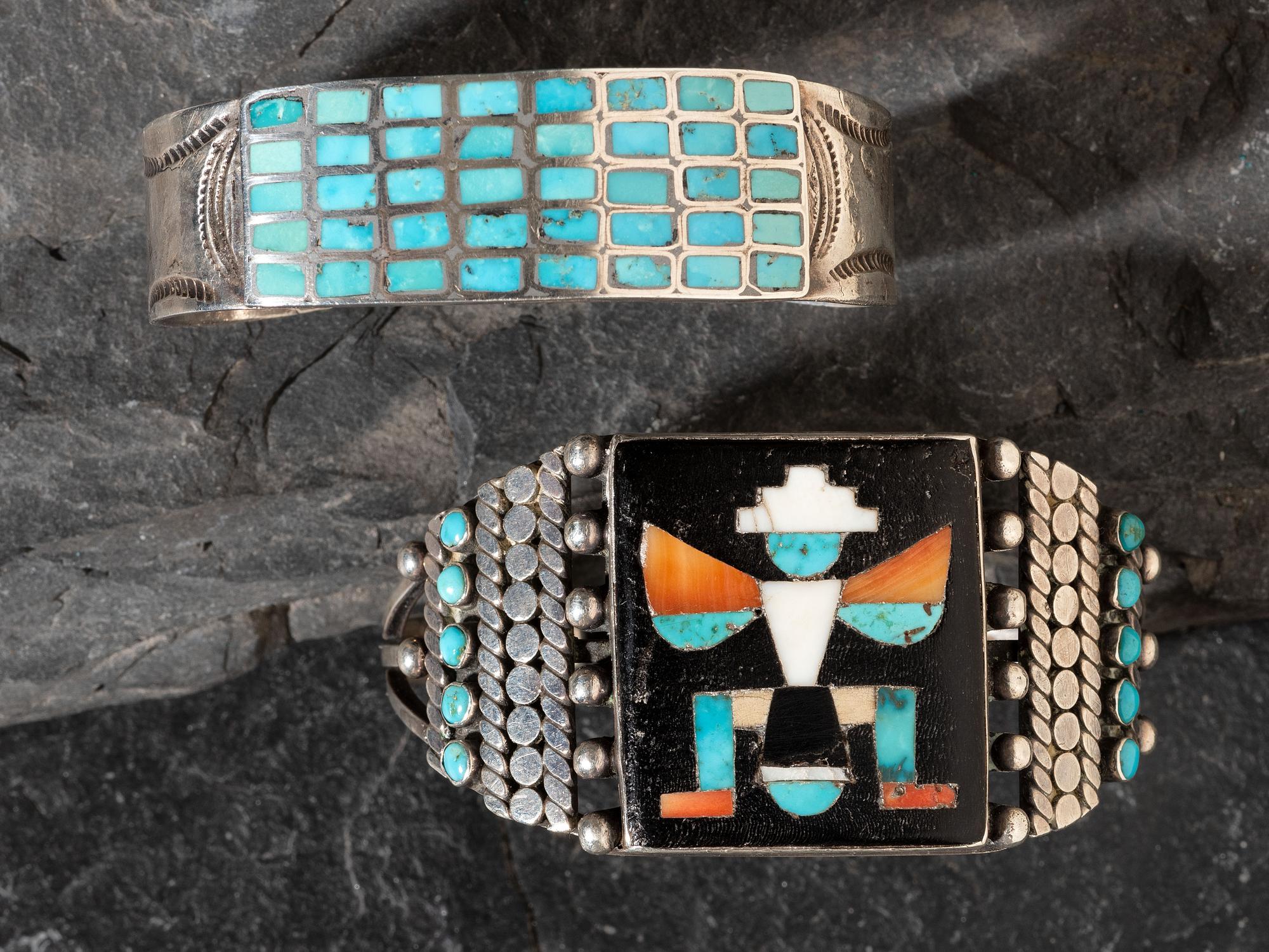Pair of Zuni Flush Channel Inlay Cuff Braclets