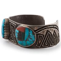Tufa Cast Silver Cuff Bracelet with Inlay