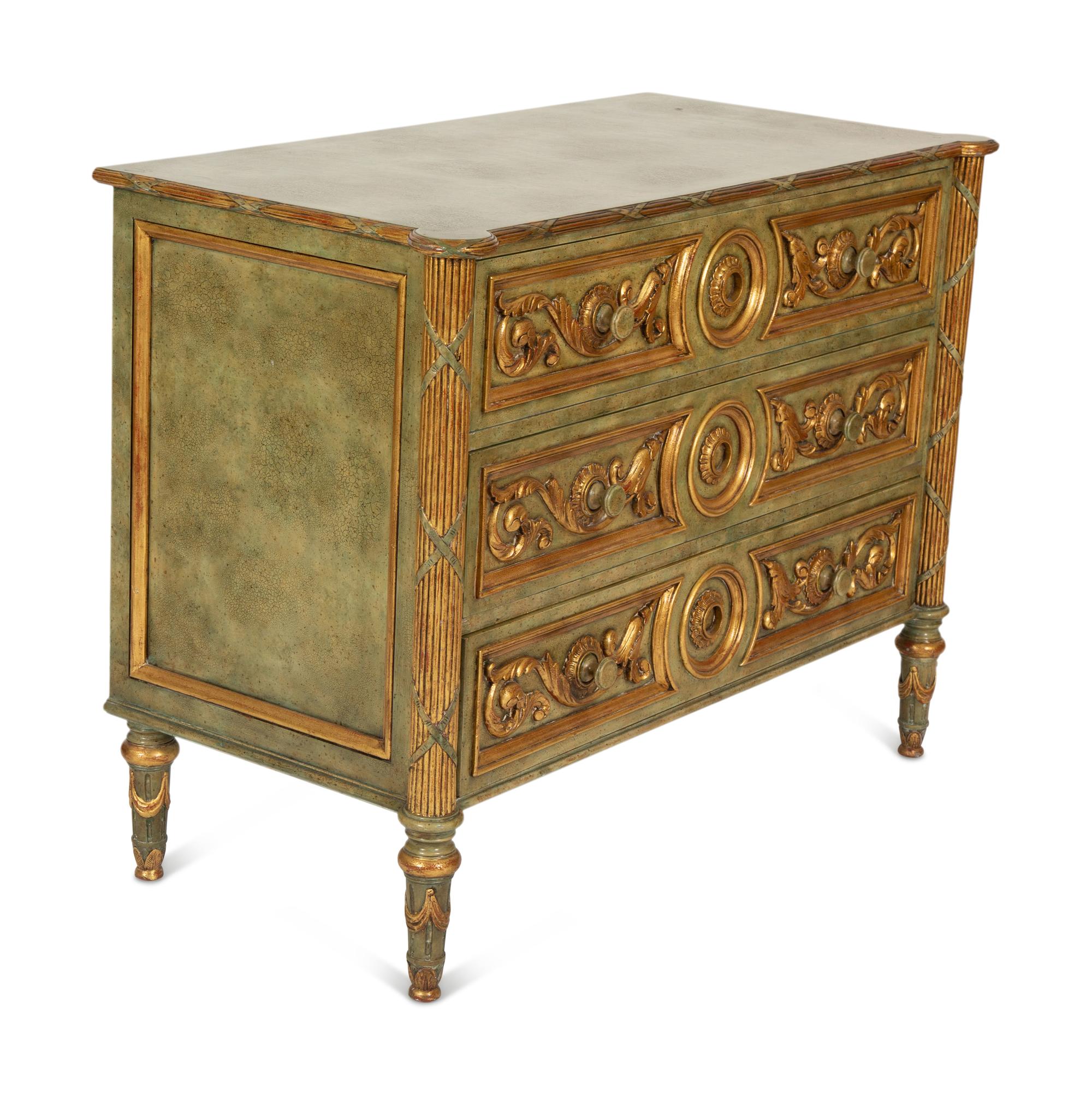 A Pair of Maitland-Smith Painted and Parcel-Gilt Commodes