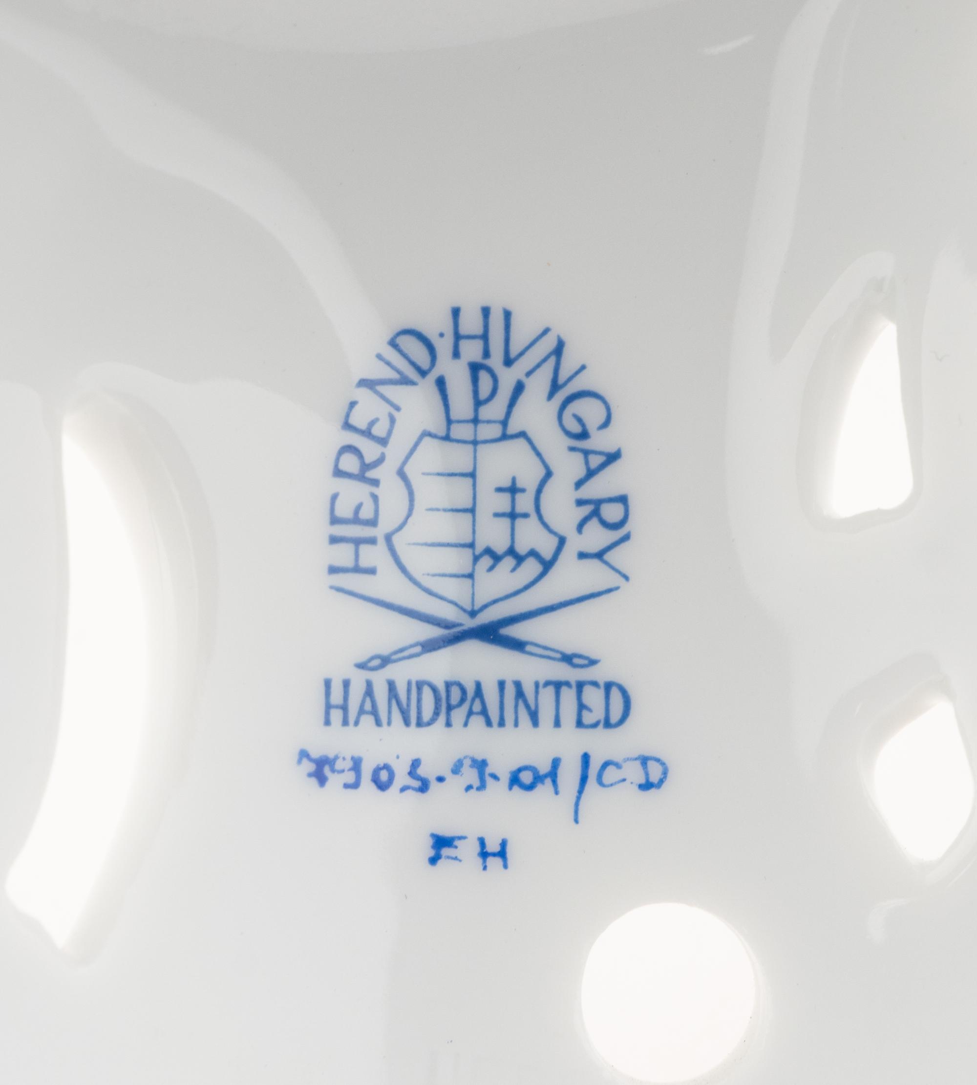 A Pair of Herend Porcelain Three-Light Candelabra