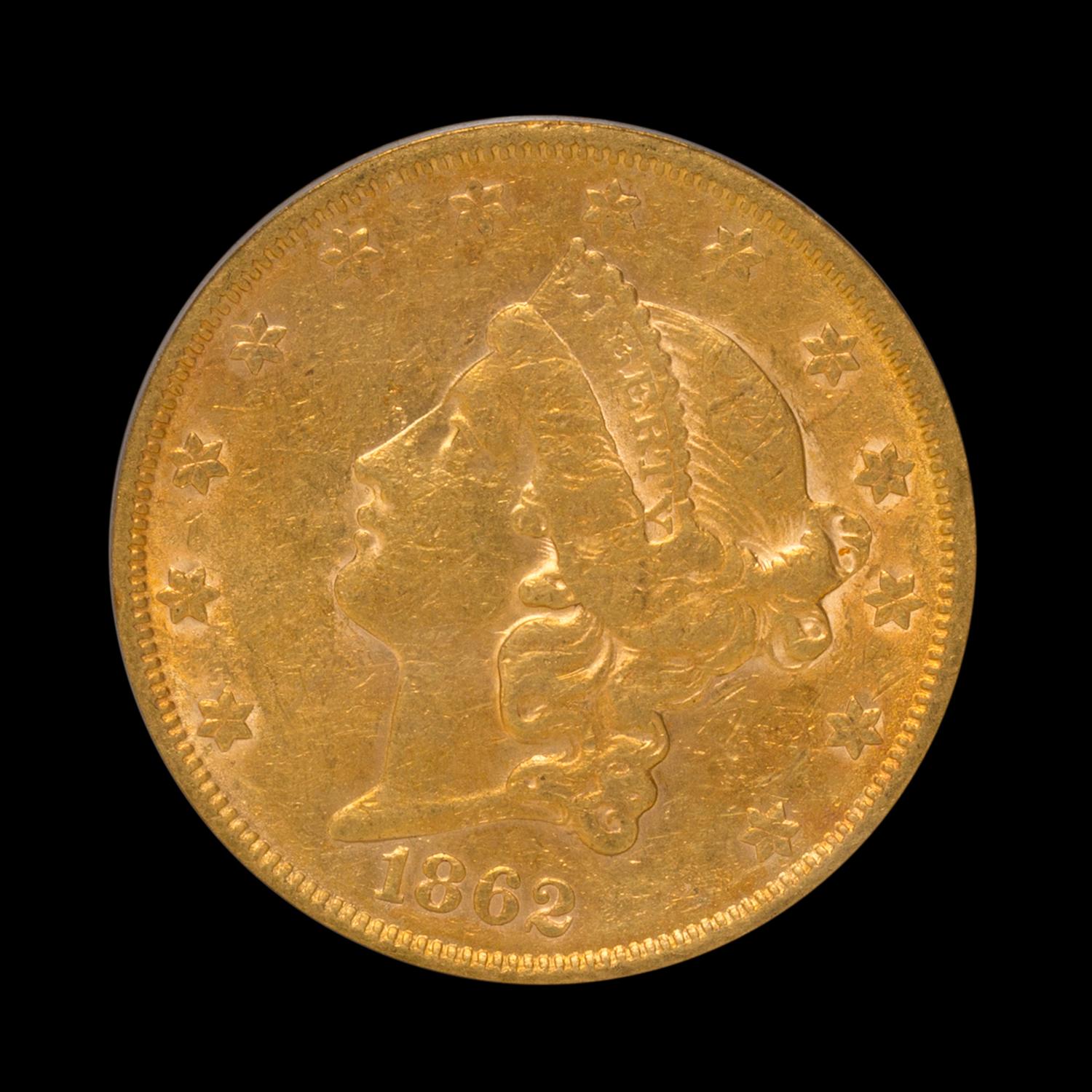 A United States 1862-S Liberty Head $20 Gold Coin