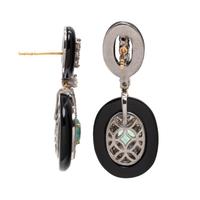 ONYX, EMERALD AND DIAMOND EARRINGS