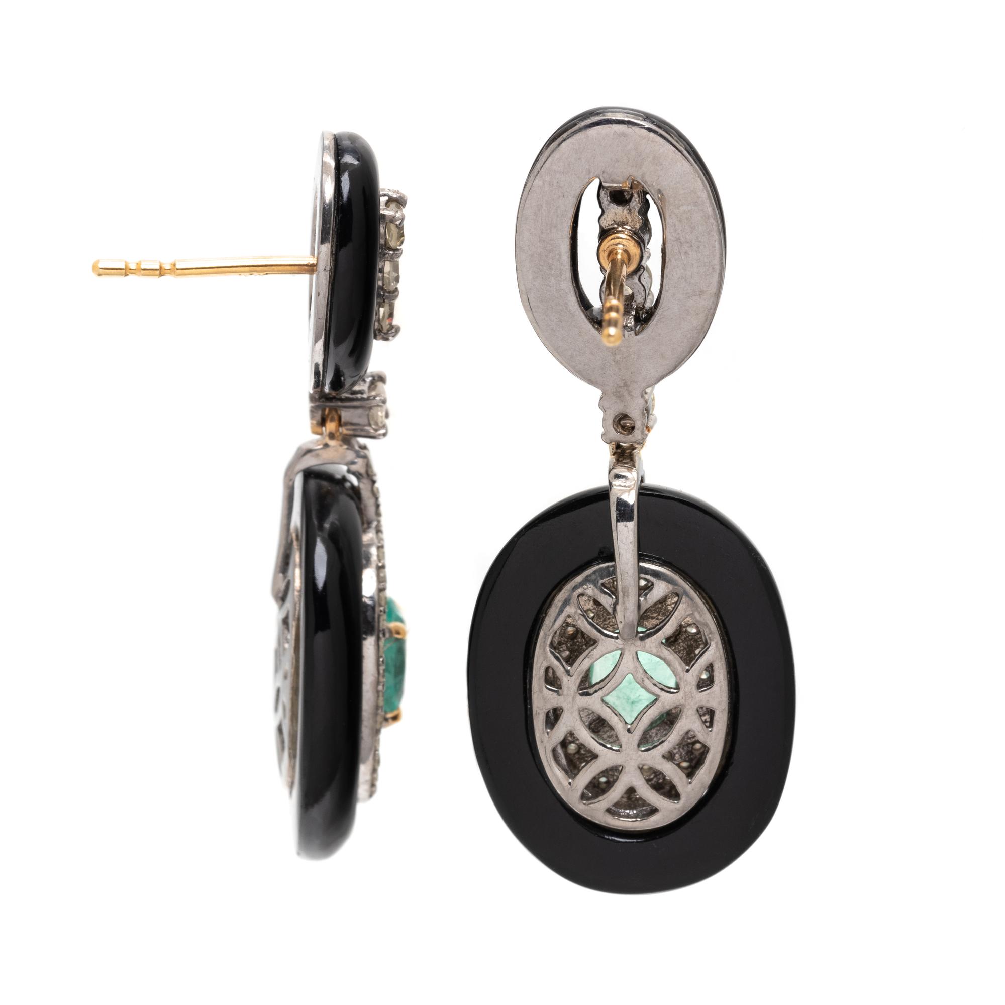 ONYX, EMERALD AND DIAMOND EARRINGS