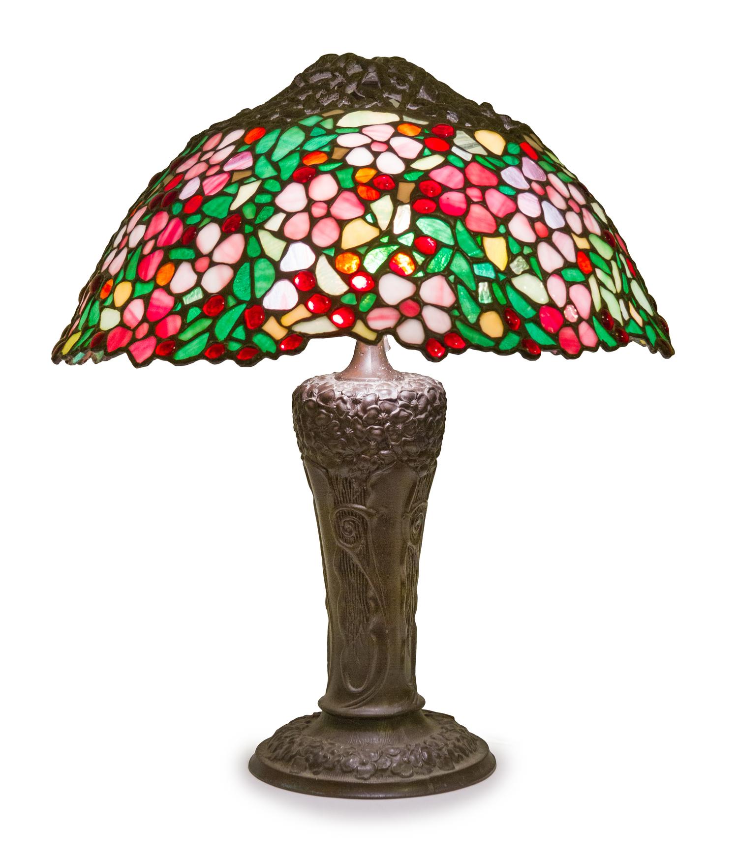 An American Leaded Glass Table Lamp Diameter of shade 18 1/2 inches.