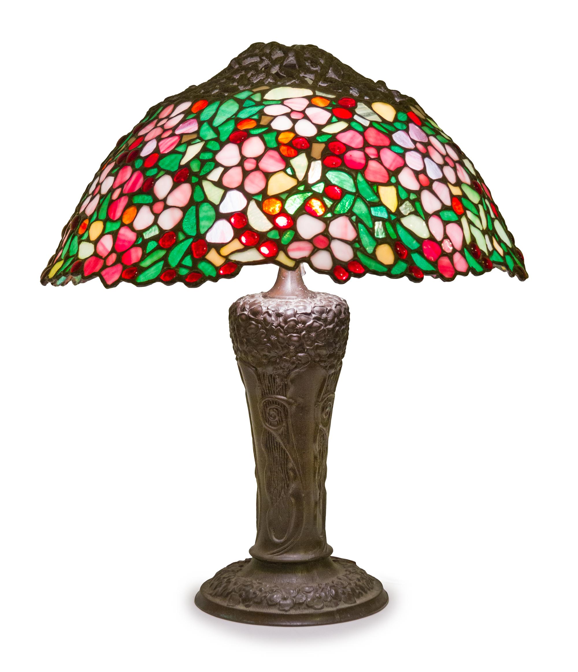 An American Leaded Glass Table Lamp Diameter of shade 18 1/2 inches.