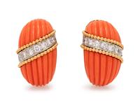 Van Cleef & Arpels, Diamond and Coral Earclips