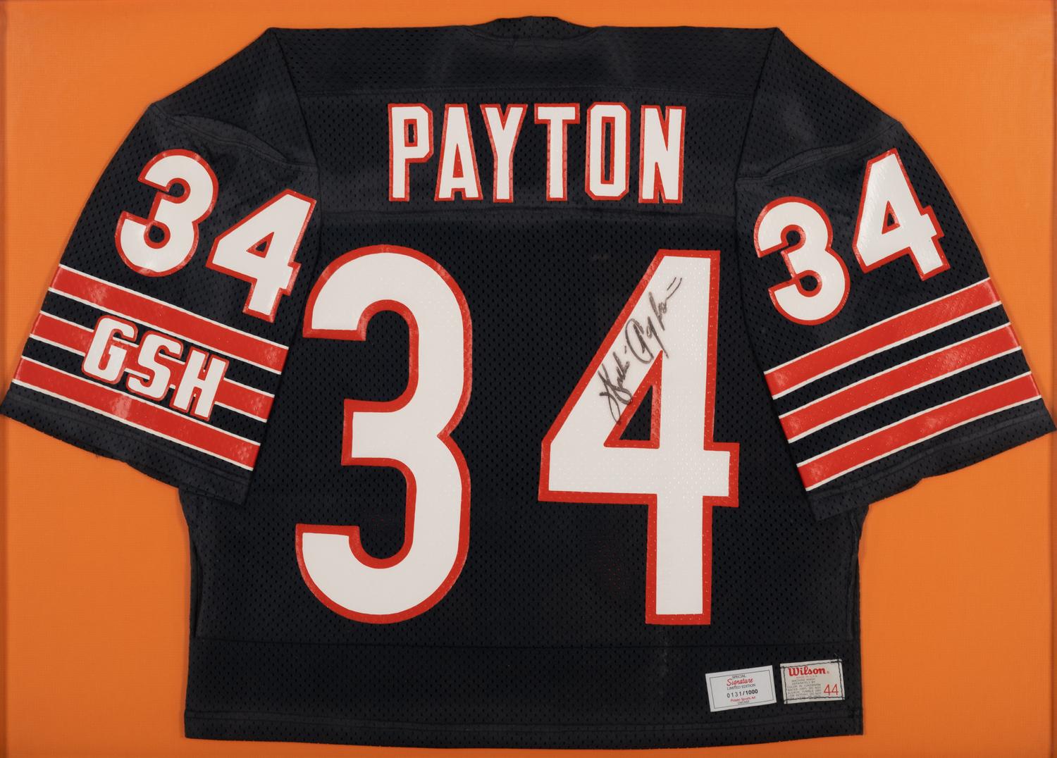 A Walter Payton Signed Autograph Chicago Bears Football Jersey Display (Beckett Authentication Services BAS Certified),
