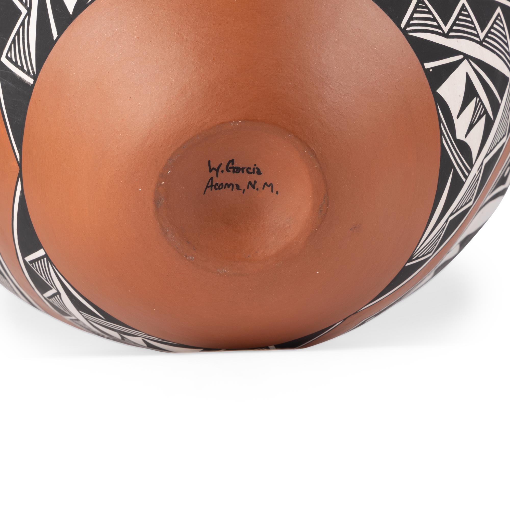 Wilfred Garcia (Acoma, 1954-2018) — Polycrome Pottery Olla, with Heartline Deer