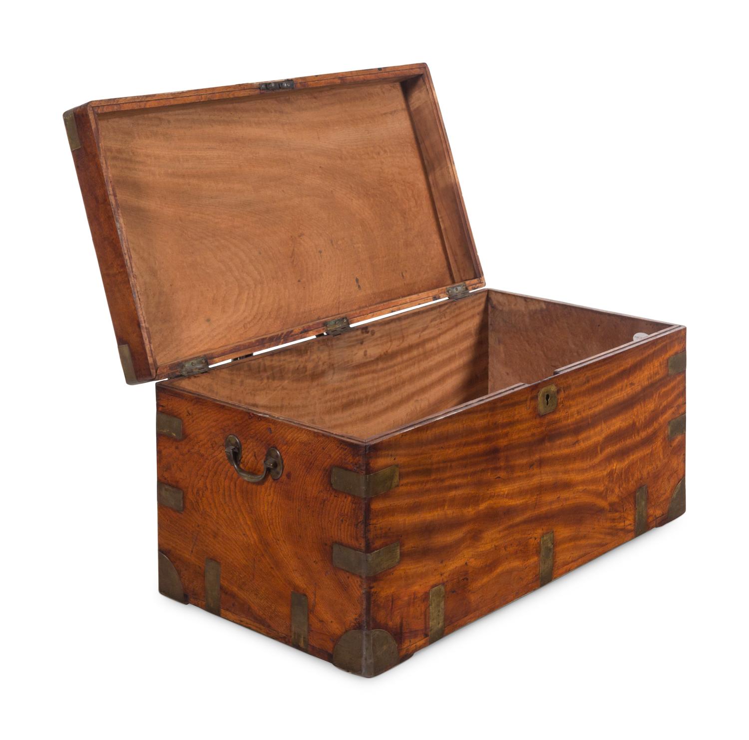 An English Brass Mounted Walnut Campaign Trunk