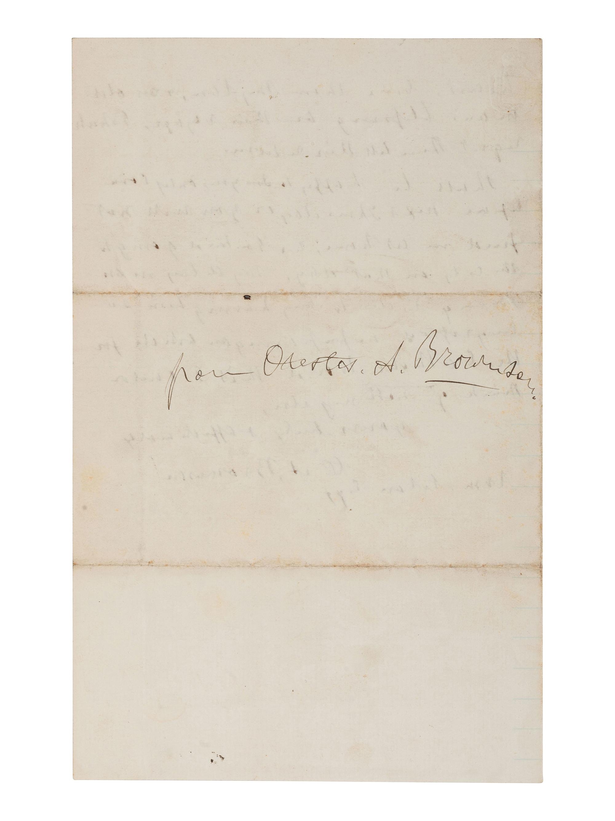 BROWNSON, Orestes A. (1803-1876). Autograph letter signed ("O. A. Brownson"). 8 April 1871.