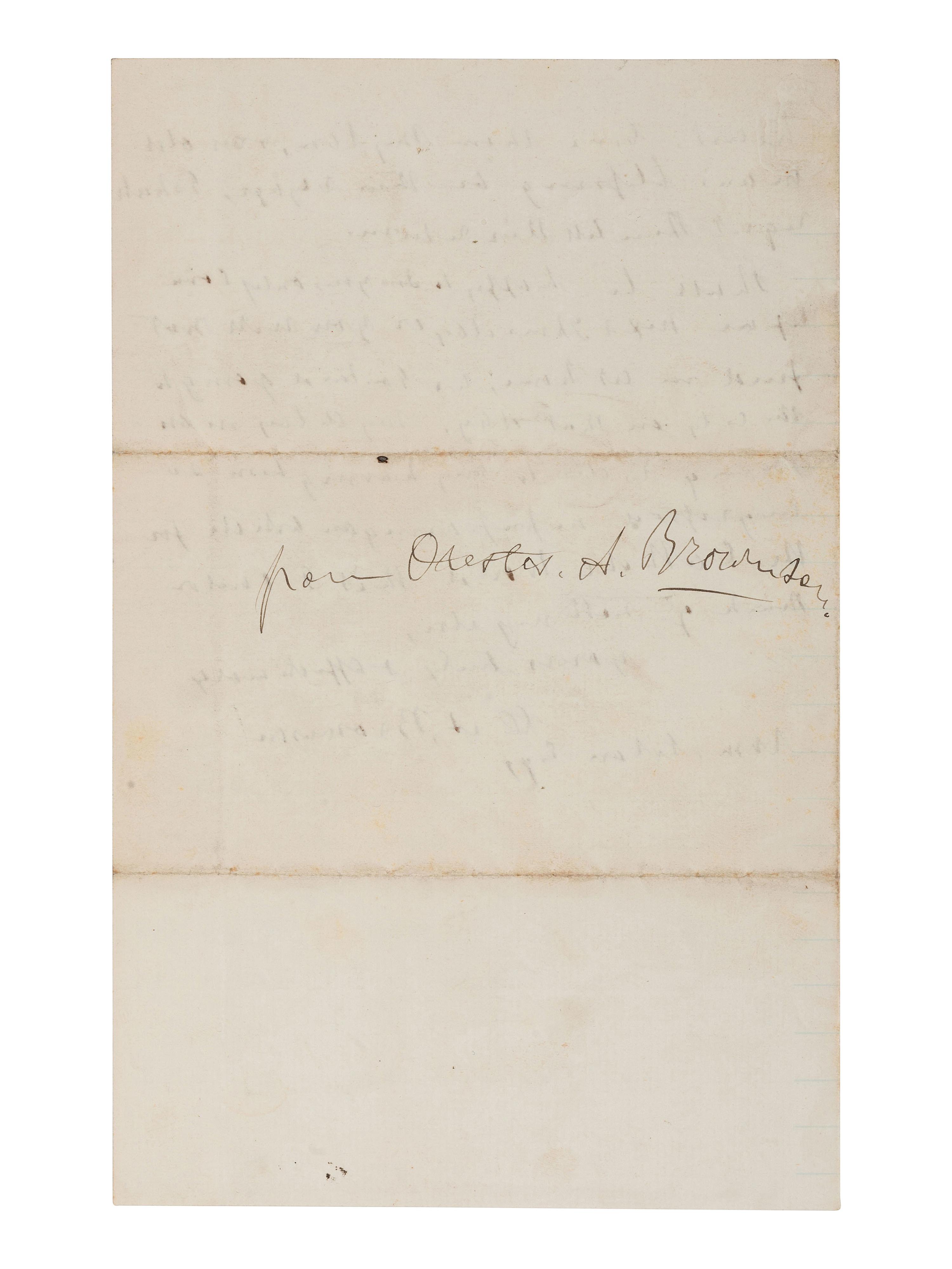 BROWNSON, Orestes A. (1803-1876). Autograph letter signed ("O. A. Brownson"). 8 April 1871.
