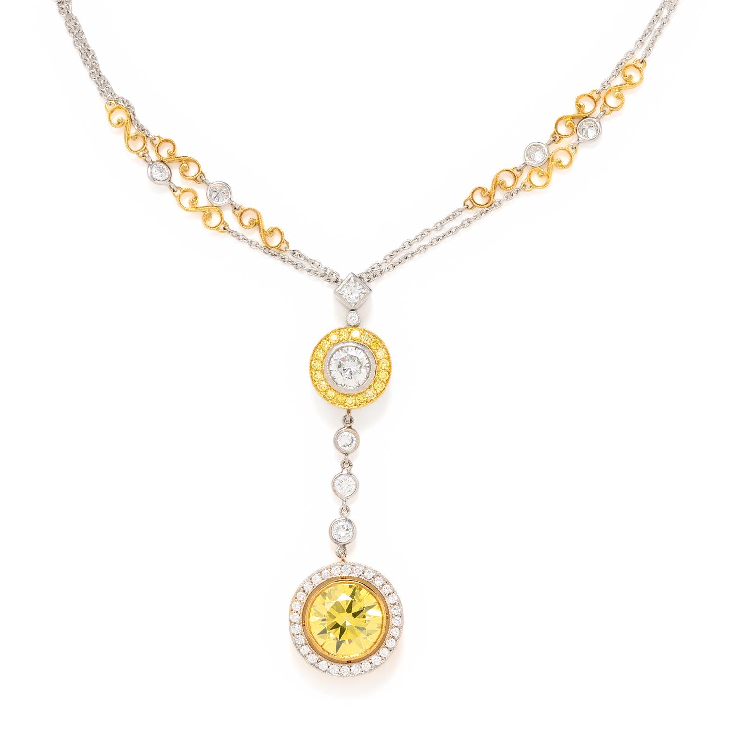 JACK KELÉGE, DIAMOND, COLORED DIAMOND AND TREATED DIAMOND PENDANT/NECKLACE