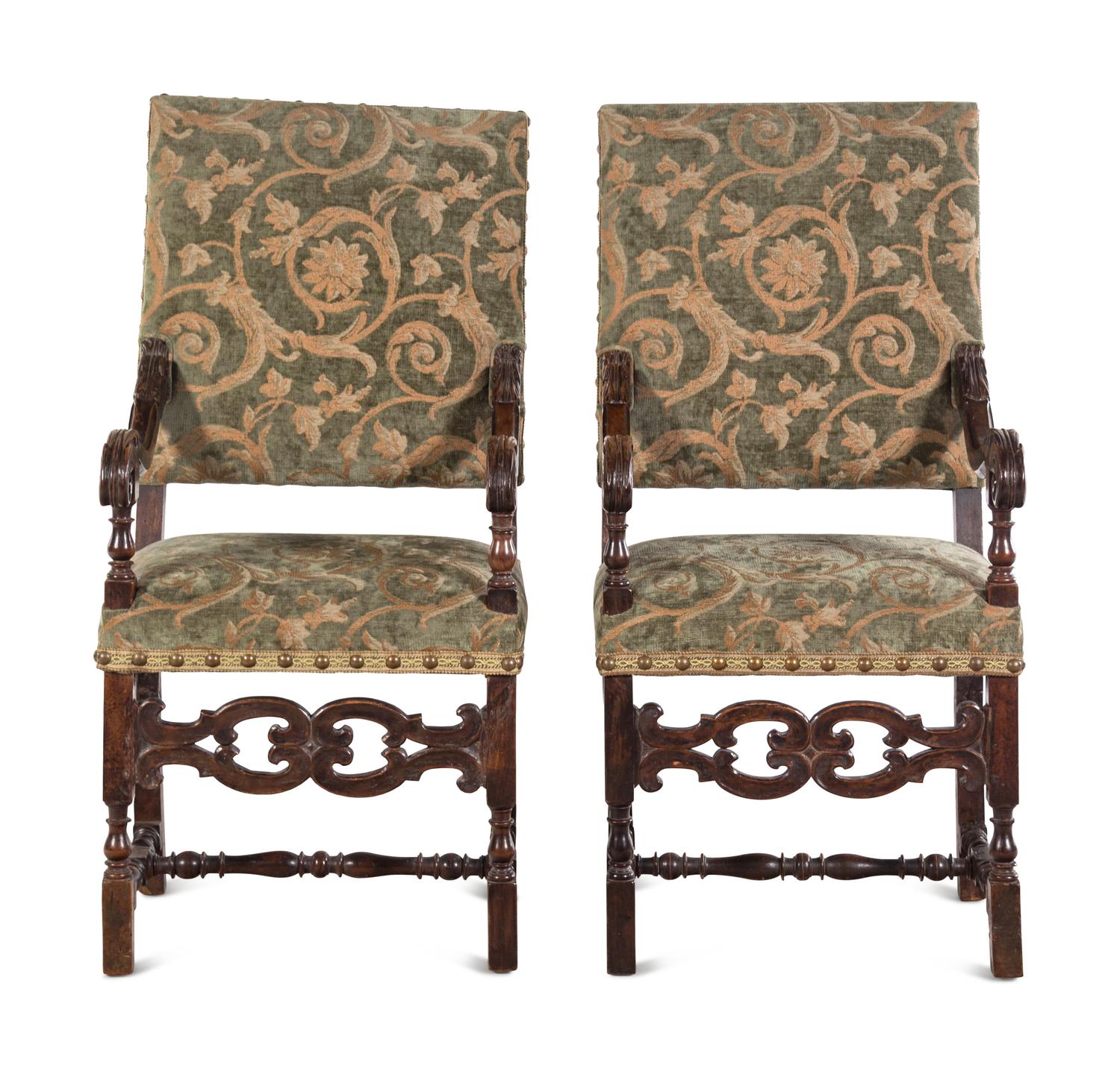 A Pair of William and Mary Style Walnut Armchairs