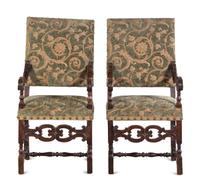 A Pair of William and Mary Style Walnut Armchairs