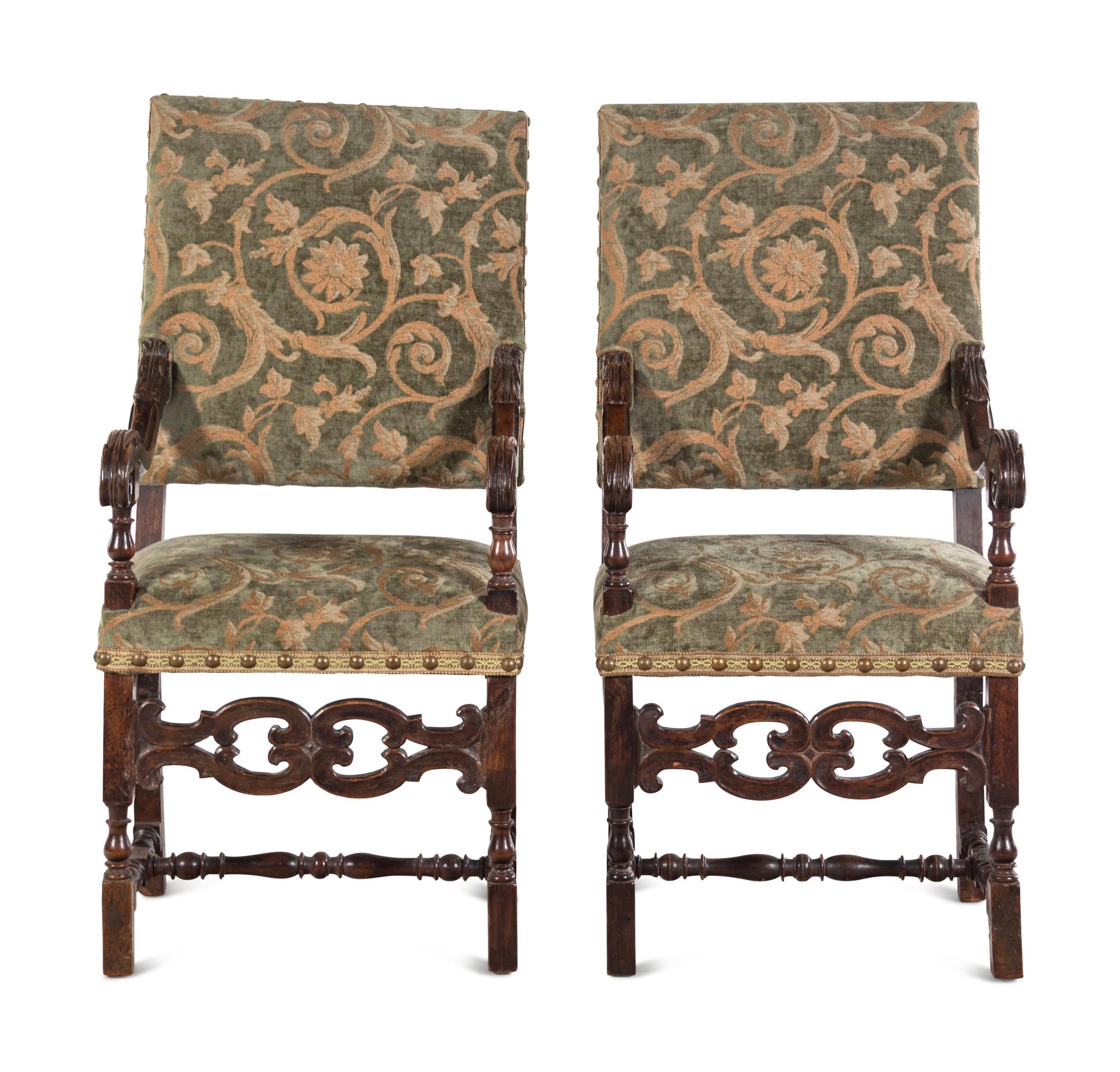 A Pair of William and Mary Style Walnut Armchairs