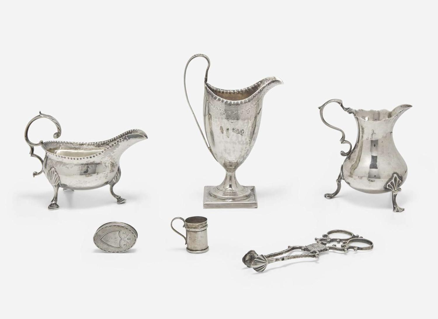 DUPLICATE F427 A collection of six George III and Victorian sterling silver table items, various makers, London, Dublin, and Birmingham, dates ranging 1761-1900