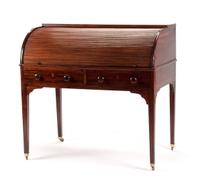 A Georgian Style Mahogany Cylinder Desk Height 42 x width 42 1/4 x depth 28 1/2 inches. — LATE 19TH/EARLY 20TH CENTURY