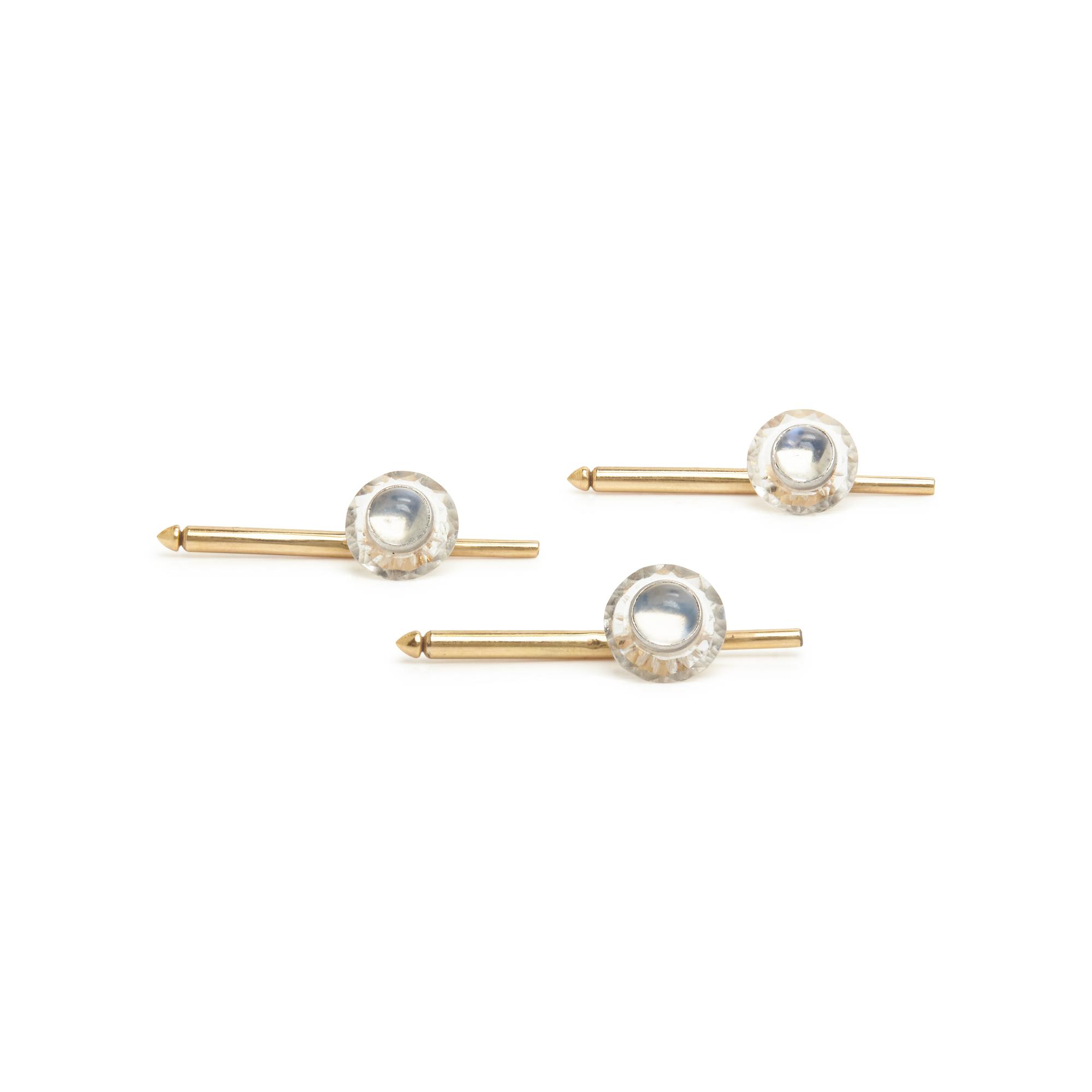 ART DECO, BICOLOR GOLD, MOONSTONE AND ROCK CRYSTAL DRESS SET