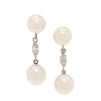 CULTURED PEARL AND DIAMOND EARCLIPS