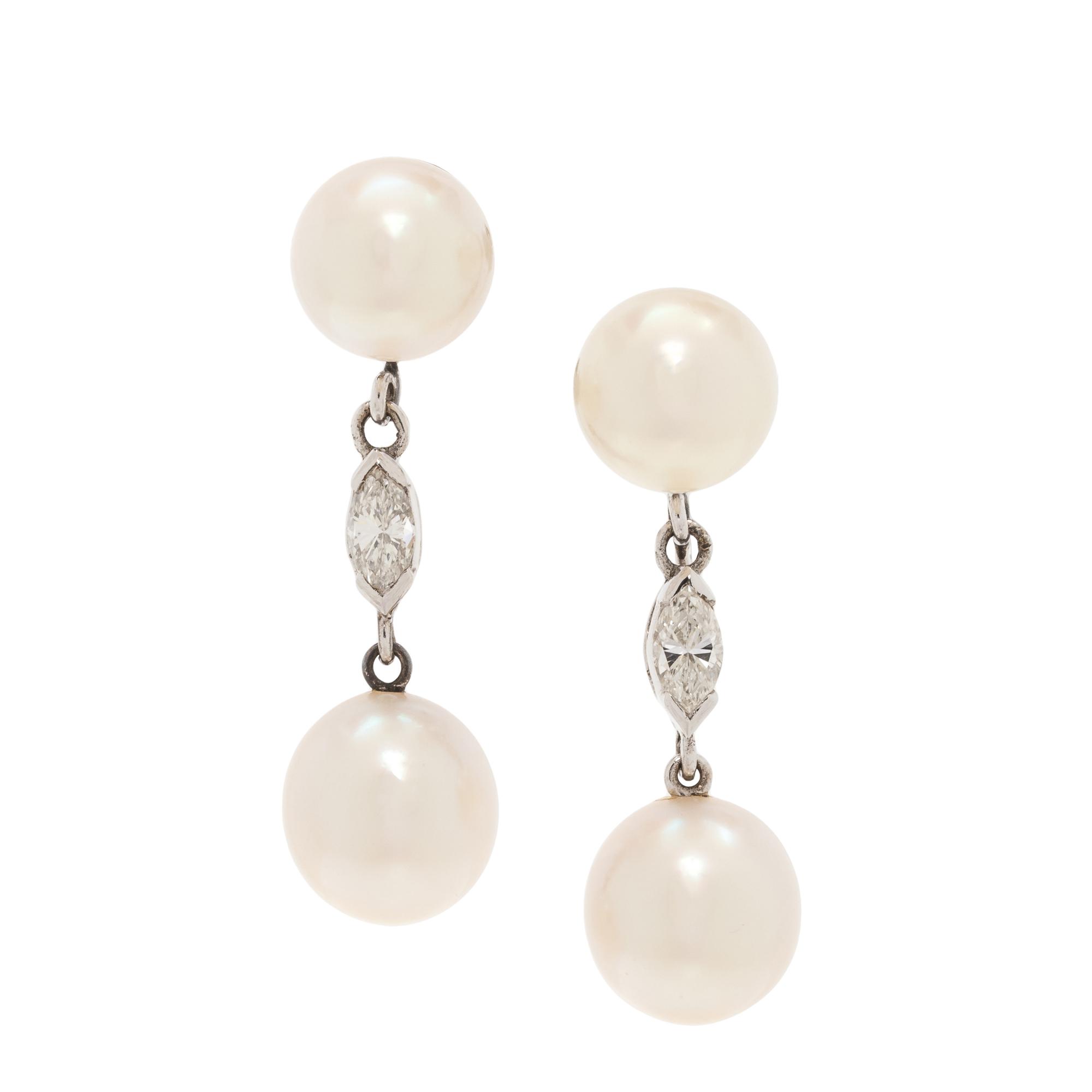CULTURED PEARL AND DIAMOND EARCLIPS