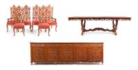 A Philippino Carved Mahogany Dining Suite, Height of tallest 52 inches.
