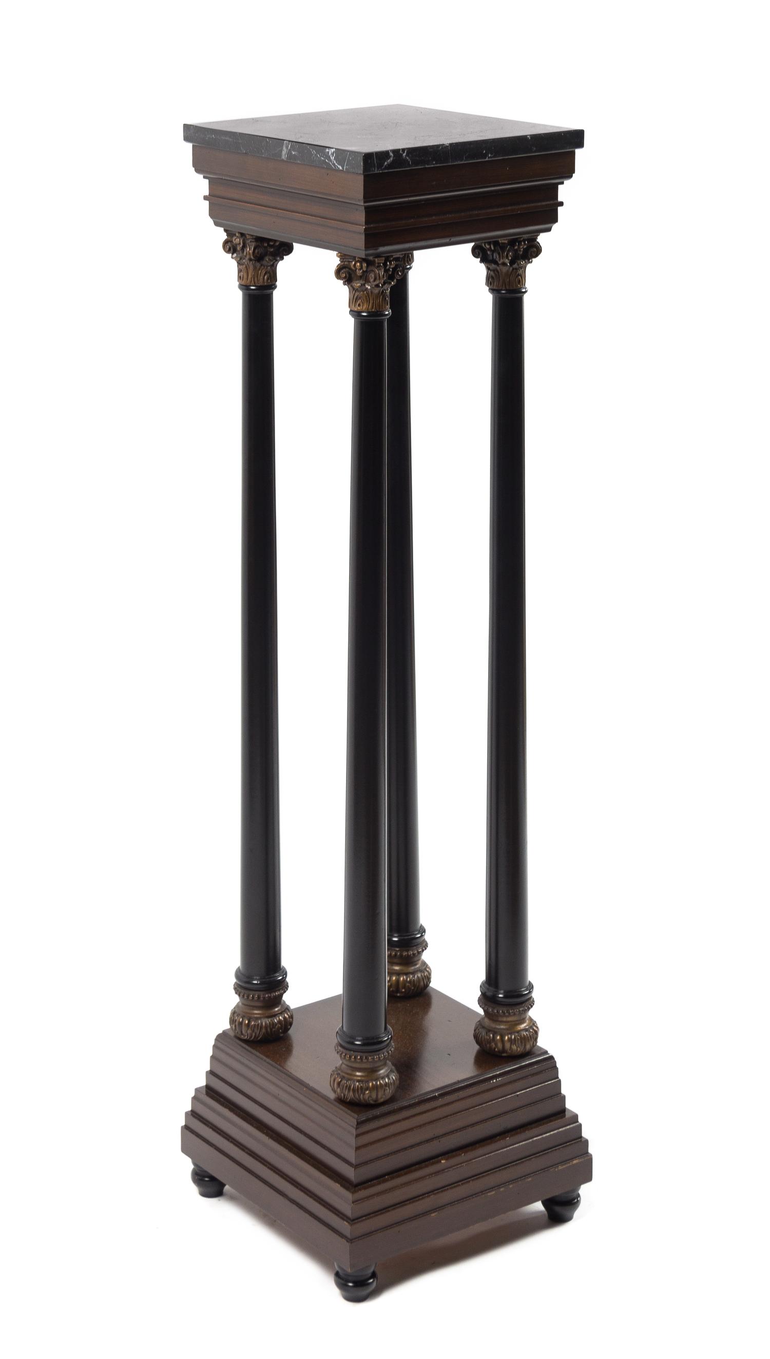 A Regency Ebonized and Gilt Marble-Top Pedestal Height 43 7/8 inches. — 19TH CENTURY