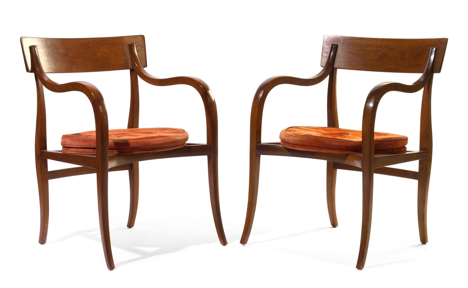 A Pair of Edward Wormley for Dunbar Alexandria Open Arm Chairs Height 33 inches.
