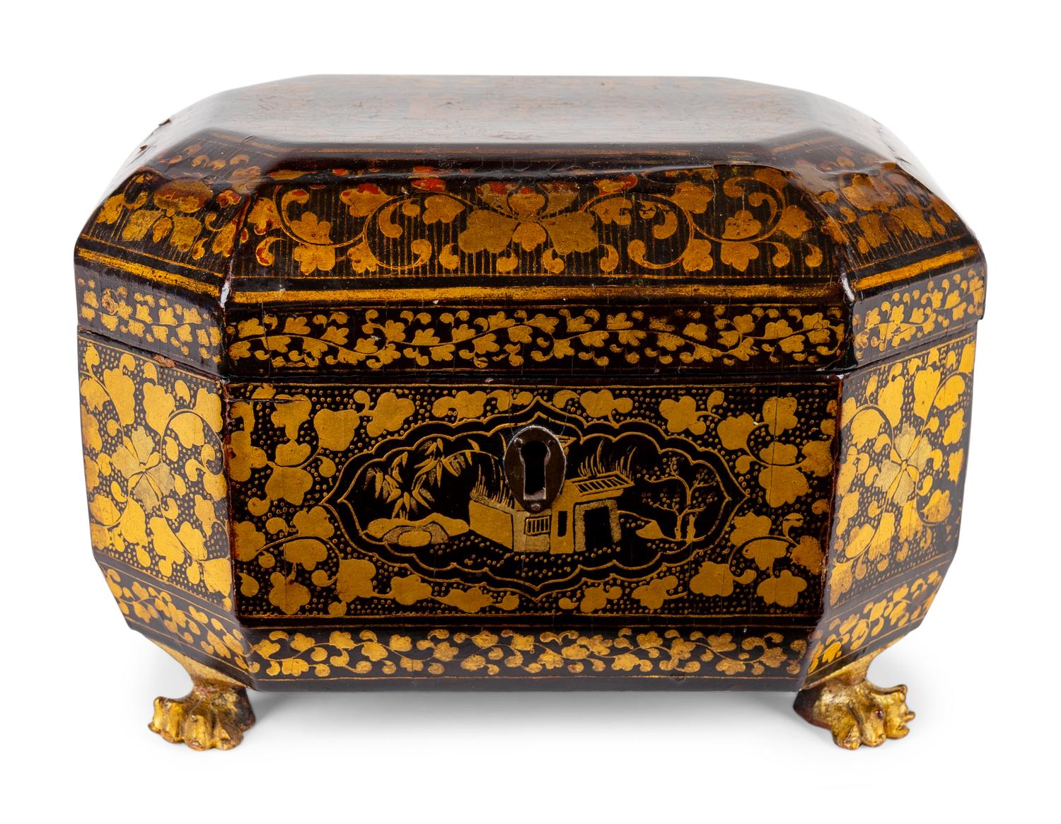 A Chinese Export Black and Gilt Lacquer Tea Caddy — 19TH CENTURY