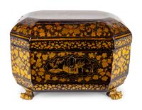 A Chinese Export Black and Gilt Lacquer Tea Caddy — 19TH CENTURY
