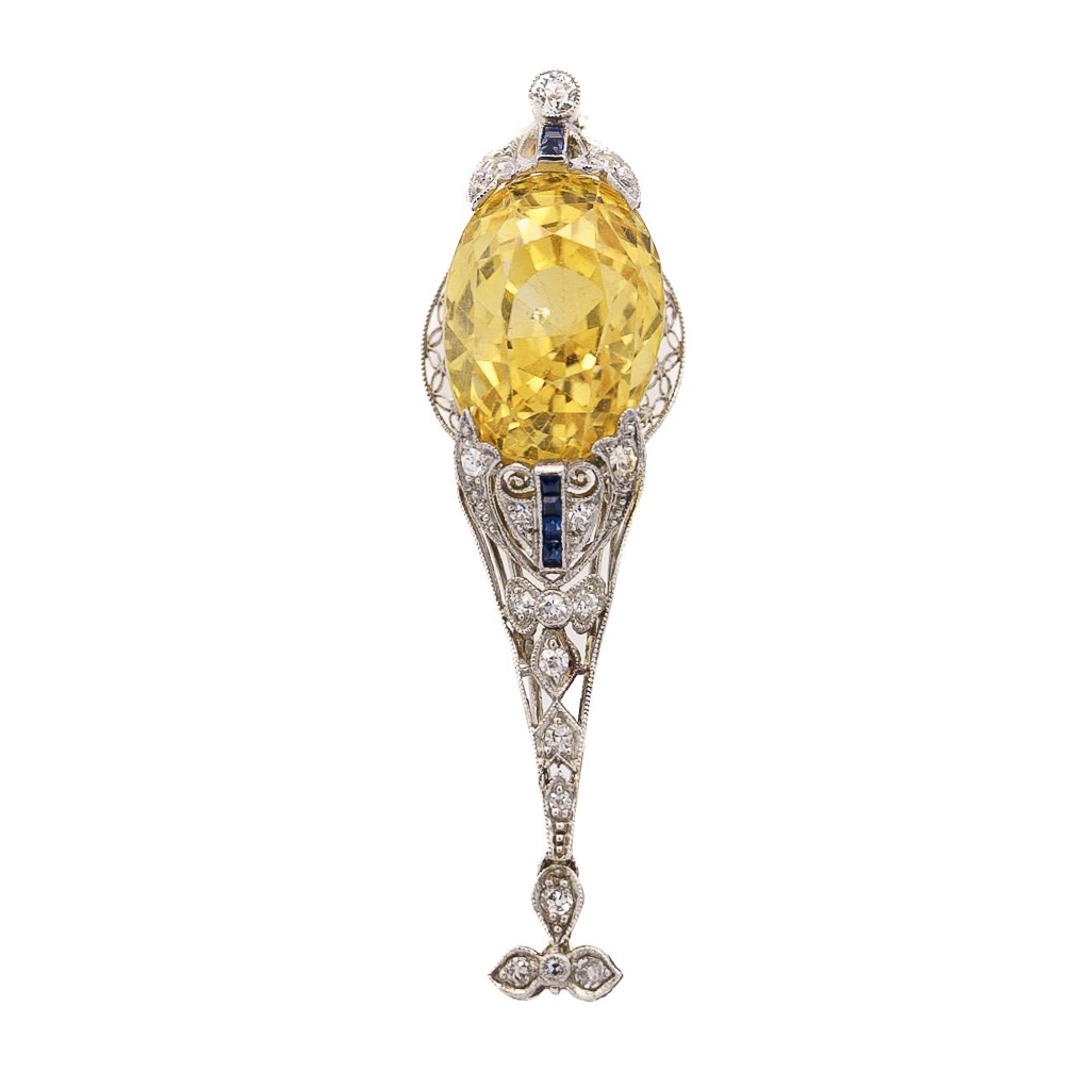 EDWARDIAN YELLOW SAPPHIRE, DIAMOND, AND SAPPHIRE PENDANT