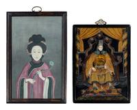 Two Chinese Reverse-Painted Glass Pictures