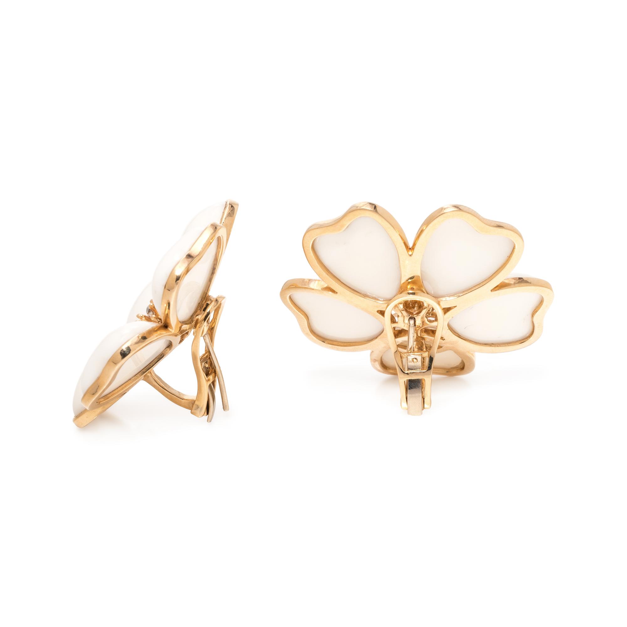 CORAL AND DIAMOND FLOWER EARCLIPS