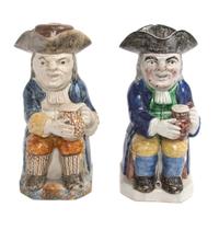 Two English Staffordshire Toby Mugs Height of each 10 inches.