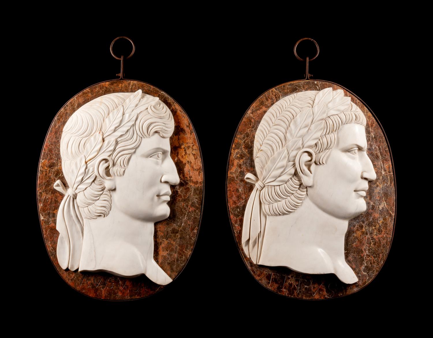 A Set of Four Roman Style Marble Oval Portrait Medallions