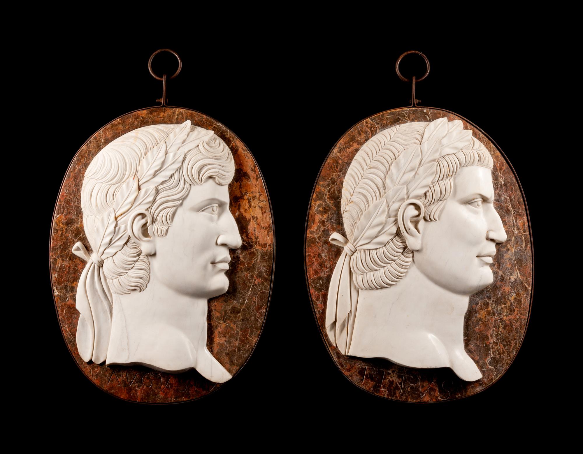 A Set of Four Roman Style Marble Oval Portrait Medallions