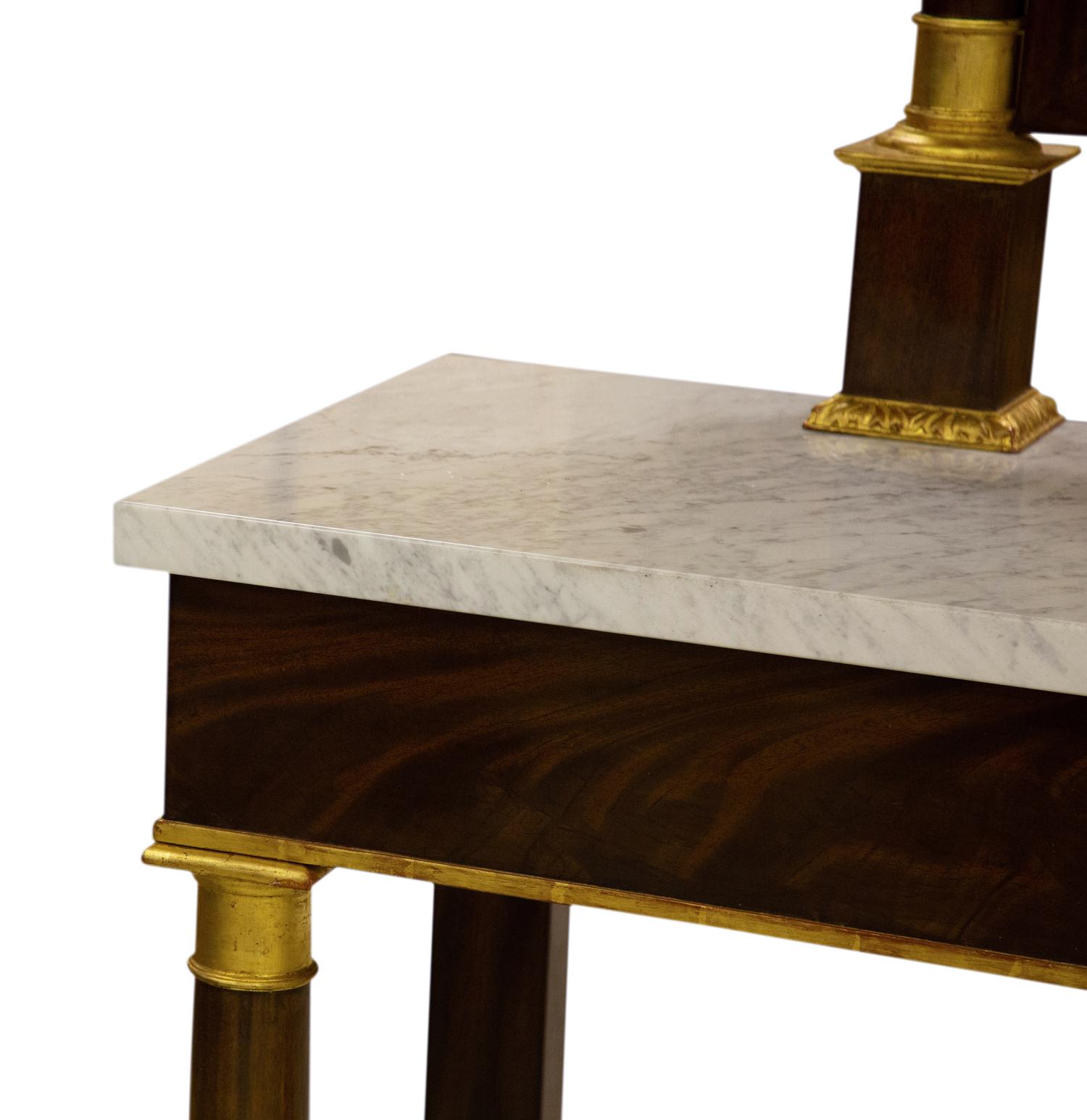 A Napoleon III Style Mahogany Marble-Top Pier Table and Parcel Gilt Mirror