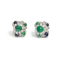 EMERALD, SAPPHIRE AND DIAMOND EARCLIPS
