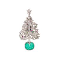 ART DECO, DIAMOND, EMERALD AND MULTIGEM CHRISTMAS TREE BROOCH