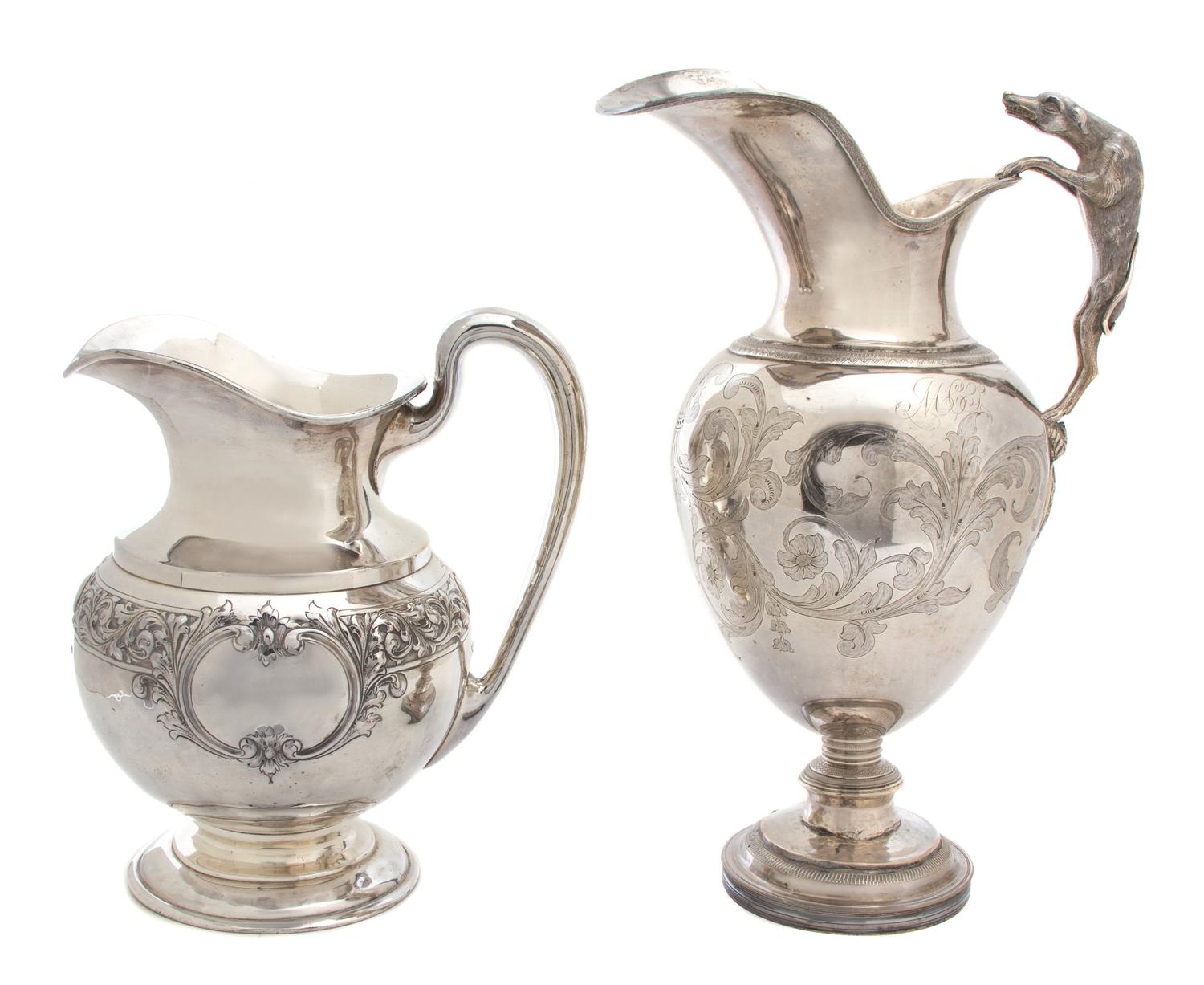 Two Sheffield Silver Plate Ewers Height of tallest 15 3/4 inches. — 19TH CENTURY