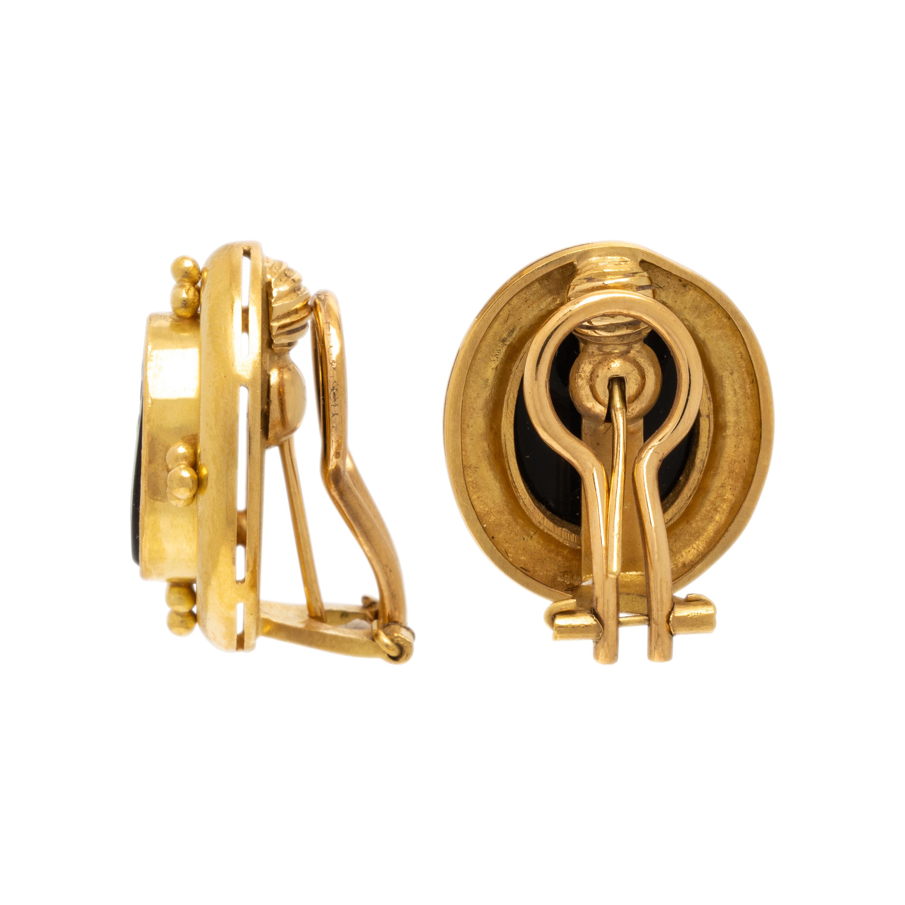 Elizabeth Locke, Venetian Glass Intaglio and Yellow Gold Earrings