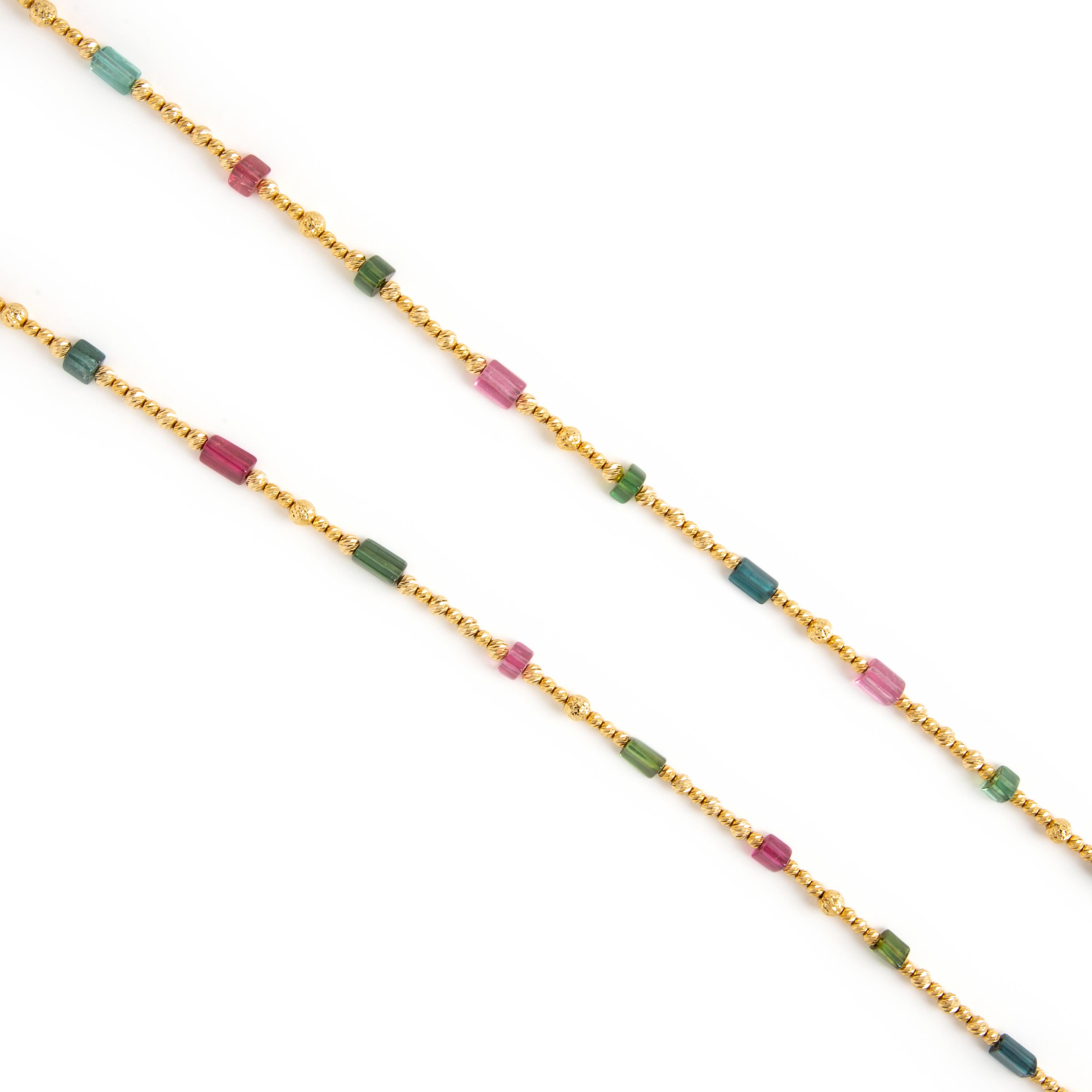 Multi Color Tourmaline and Yellow Gold Necklace