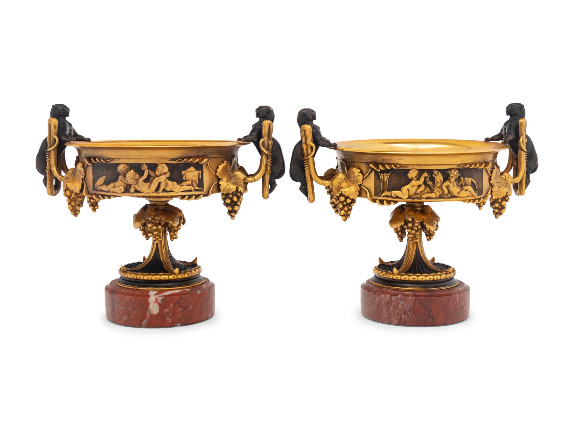 A Pair of Continental Gilt and Patinated Bronze Tazze