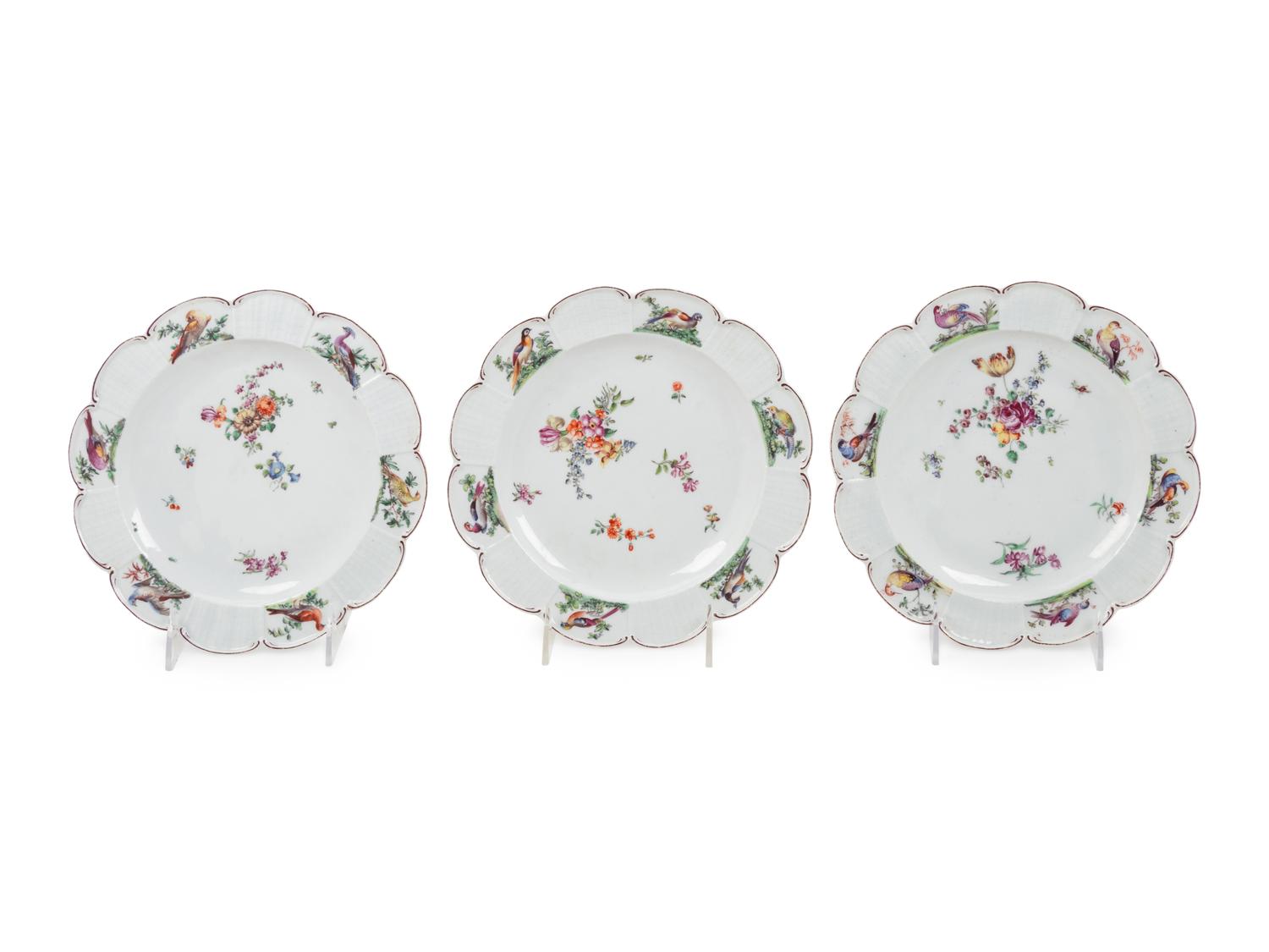 A Set of Three Chelsea Porcelain Dessert Plates
