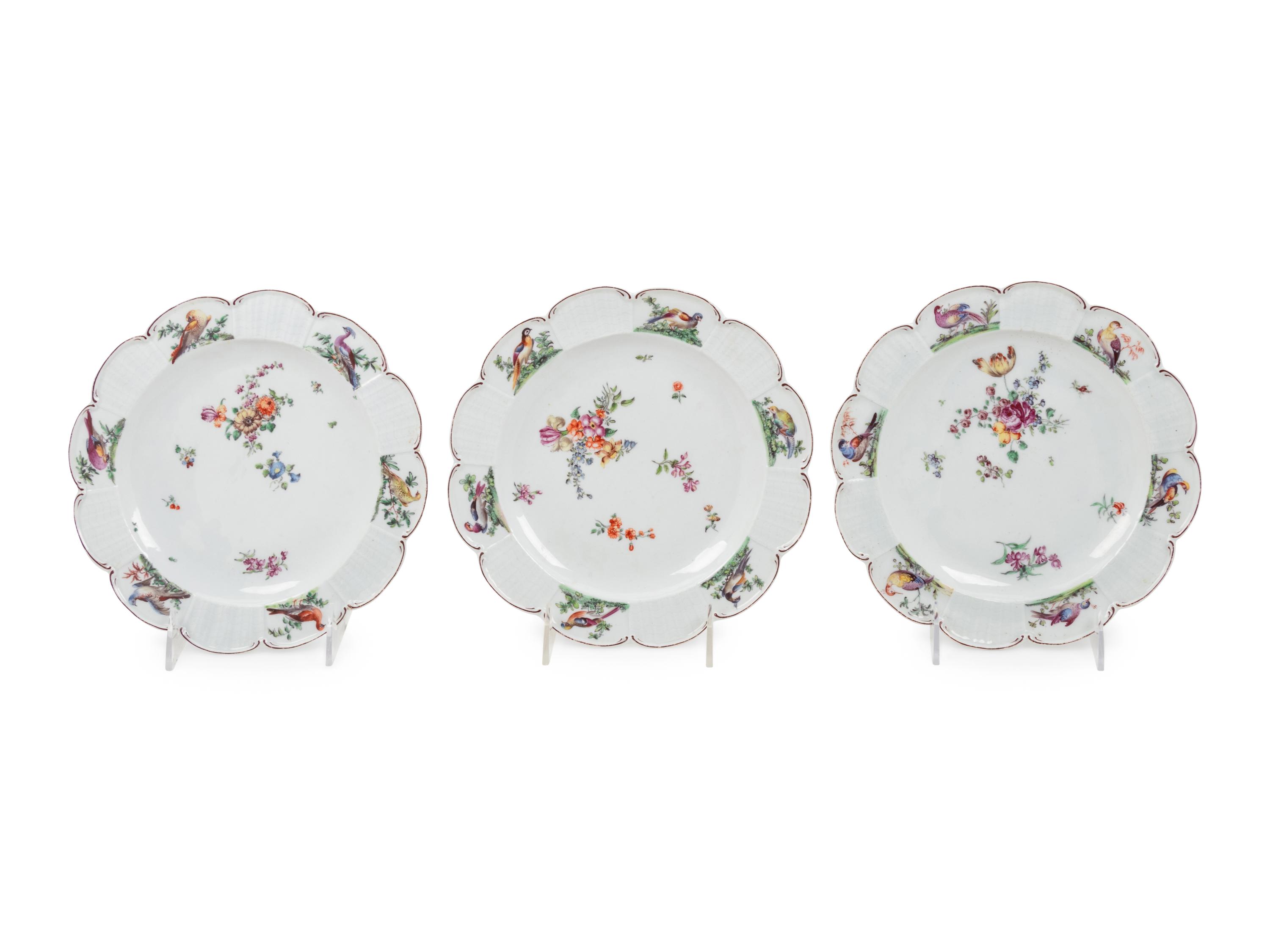 A Set of Three Chelsea Porcelain Dessert Plates